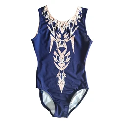 LIUHUO Customized Rhythmic Gymnastics Leotards Girls Women Navy Blue Diamond Inlaid Dance Wear Competition Unitards