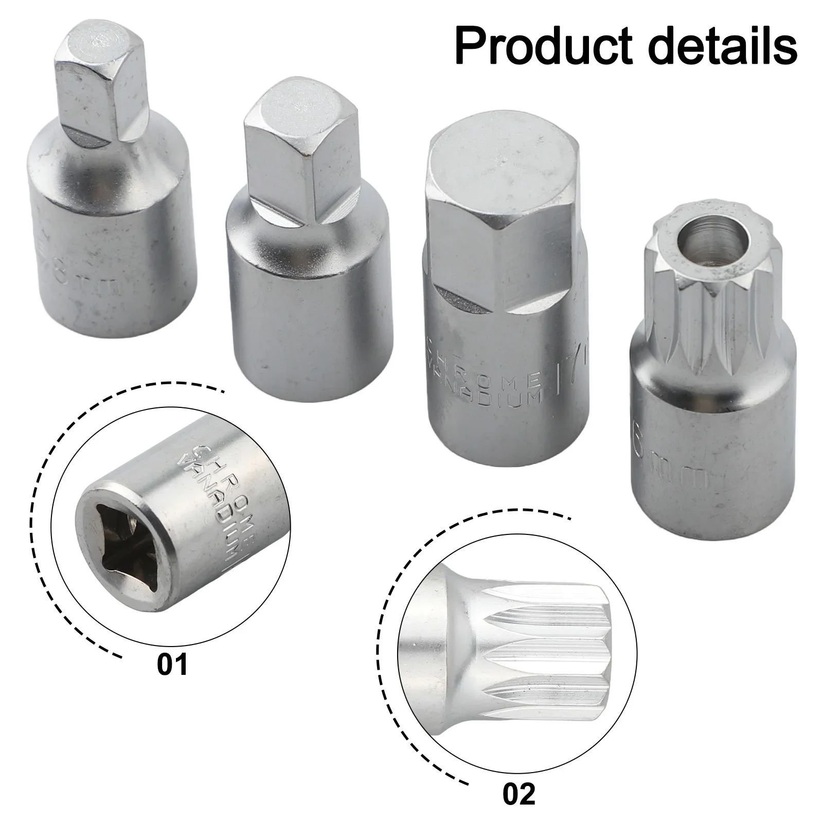 3 8 Drive Wrench Gearbox Screw Wrench Silver Finish 4 Piece Set Auto Repair Equipment H17 Compatible 3 8 Drive Wrench Set