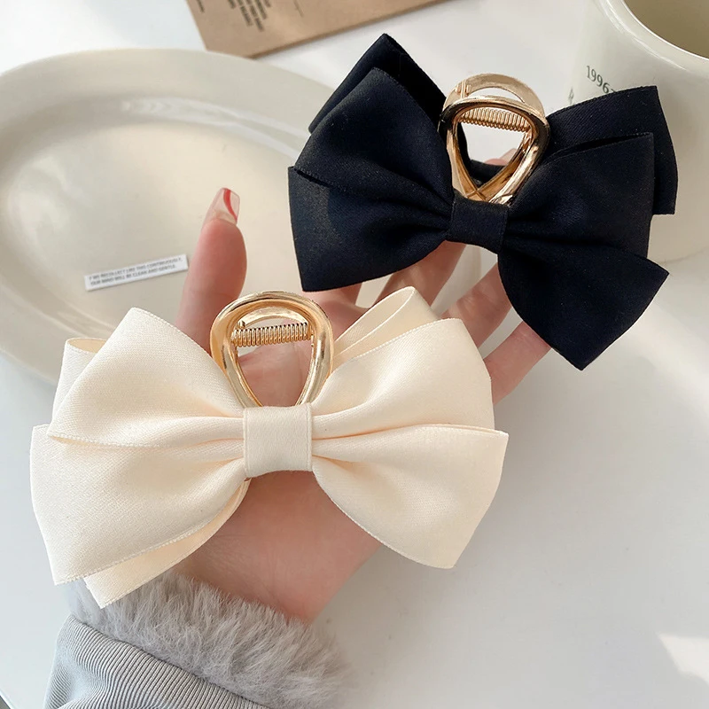 

12CM Large Fashion Satin Bow Headdress Internet Celebrity Catch Cross Hair Claw Hairpins Sweet Hair Accessories For Women Girls