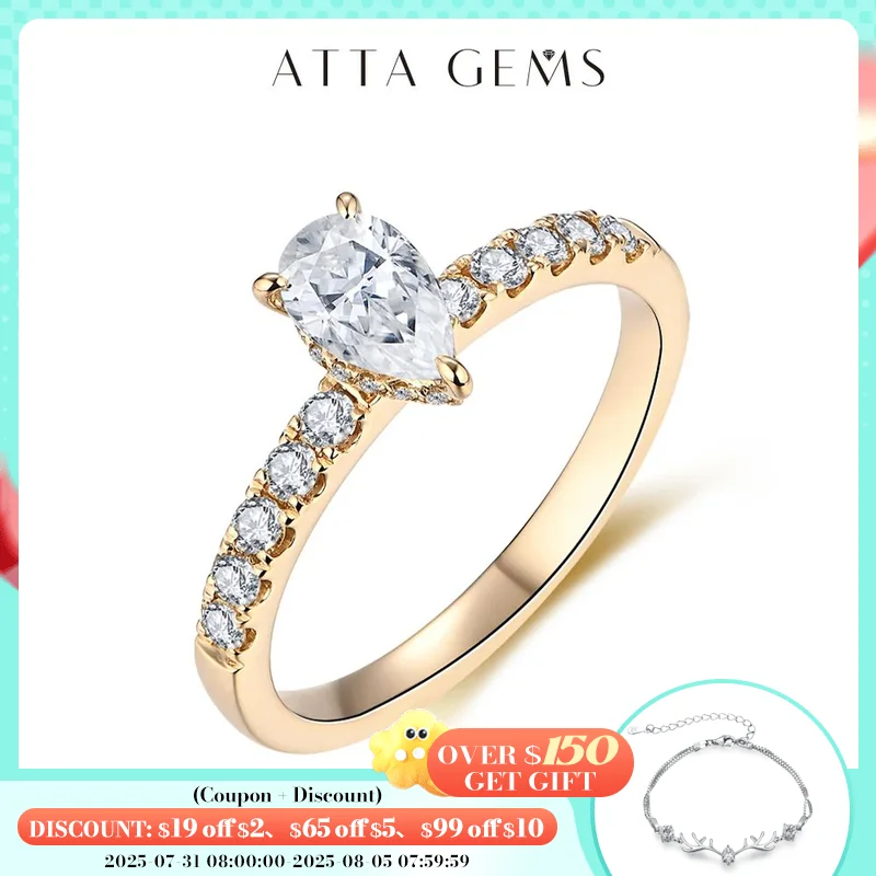 

Attagems New 5*7mm Moissanite 10k Yellow Gold Pear Shape Engagement Ring Promise Wedding Rings For Women Trends Jewelry Gift