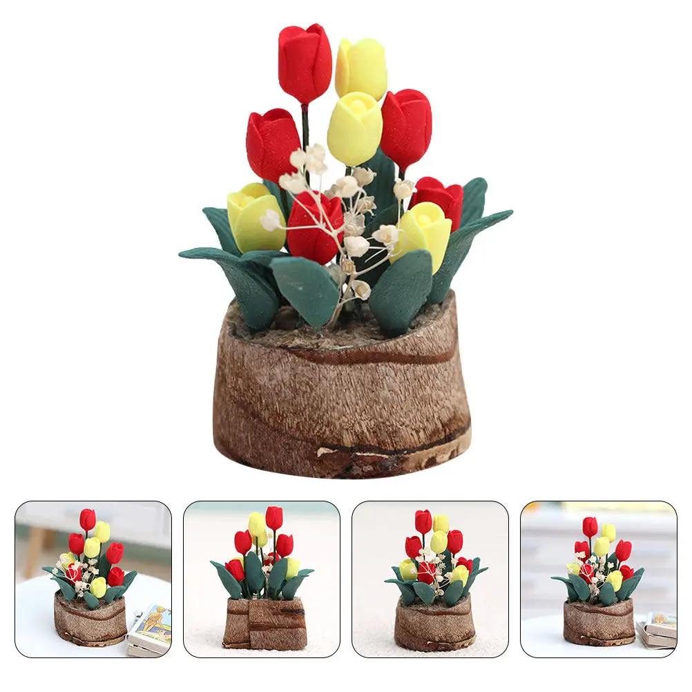 

1:12 Scale Miniature Flowerpot Decor for Dollhouse Miniatures Realistic Resin Bonsai Garden Ornament Home Desktop Decoration