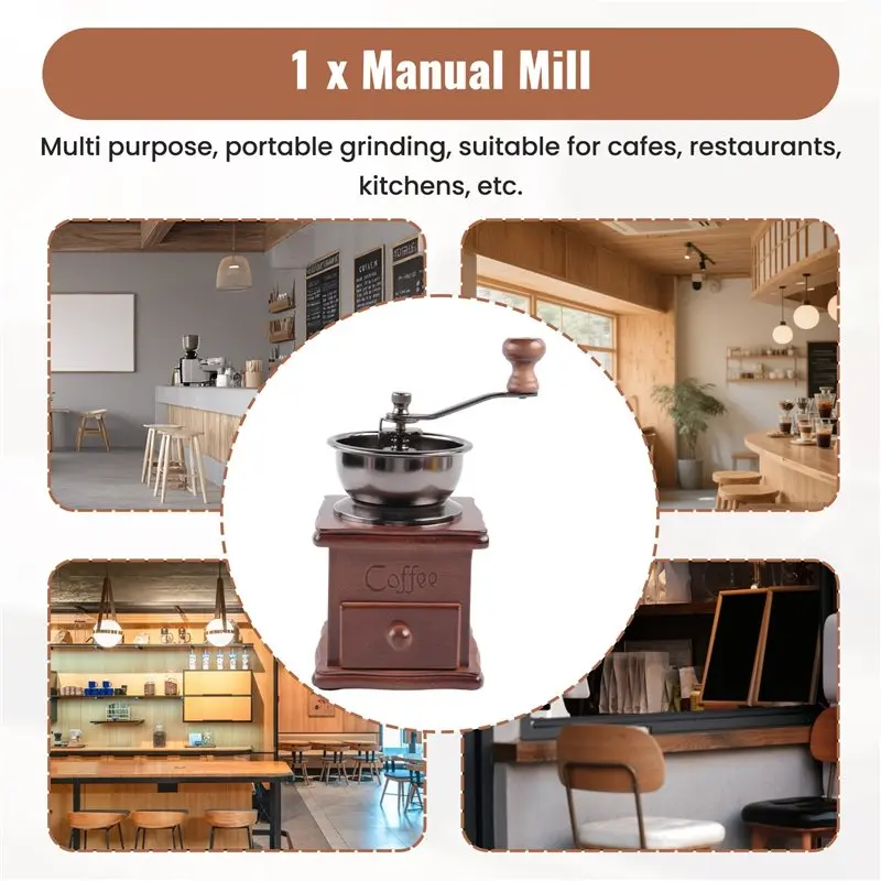A44I-Manual Coffee Grinder Wood / Metal Hand Mill Spice Mill (Wood Color)