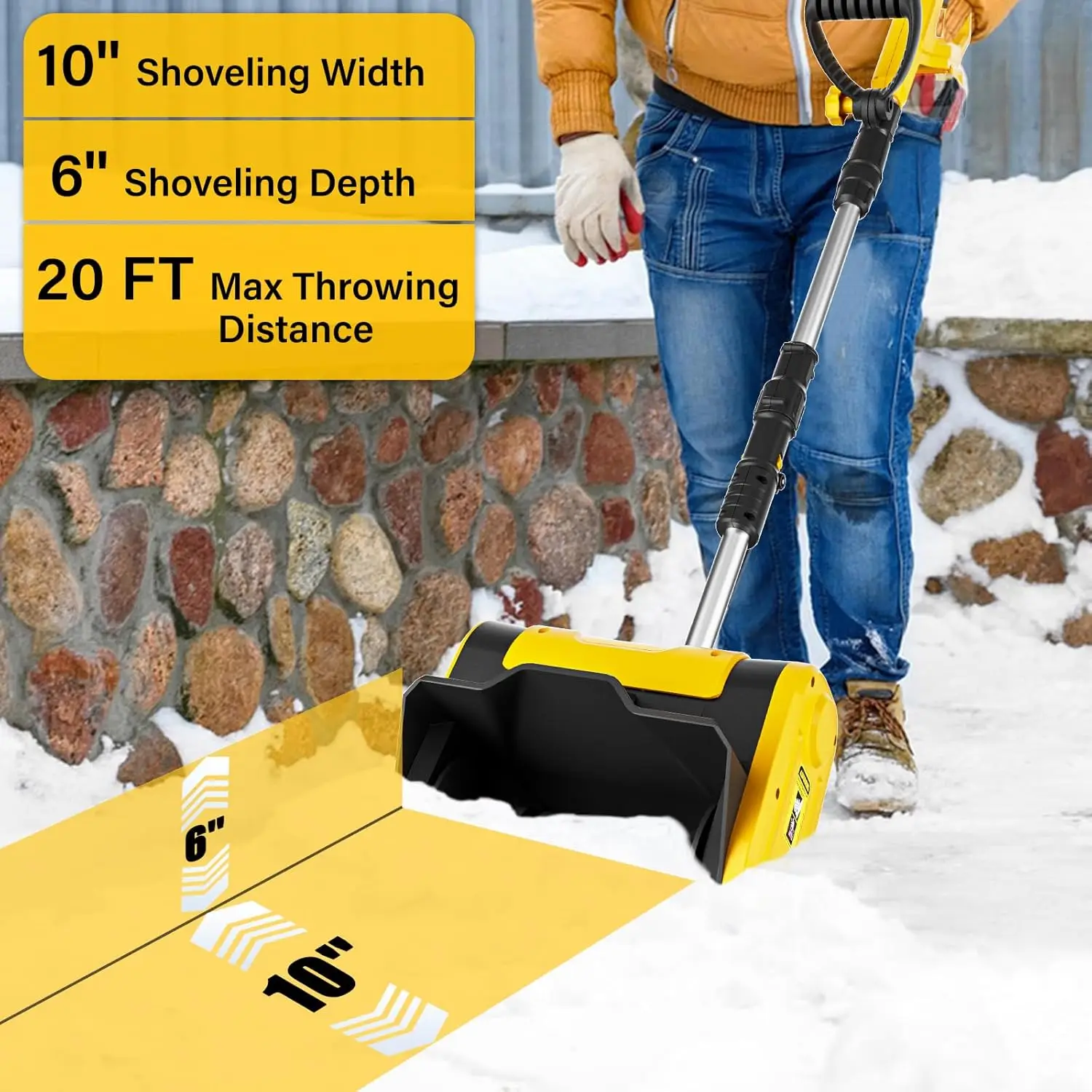 Pala de nieve de 10 pulgadas para batería Dewalt de 20 V (sin batería), pala de nieve eléctrica inalámbrica de 10 pulgadas. Ancho, 6 pulgadas. Profundidad