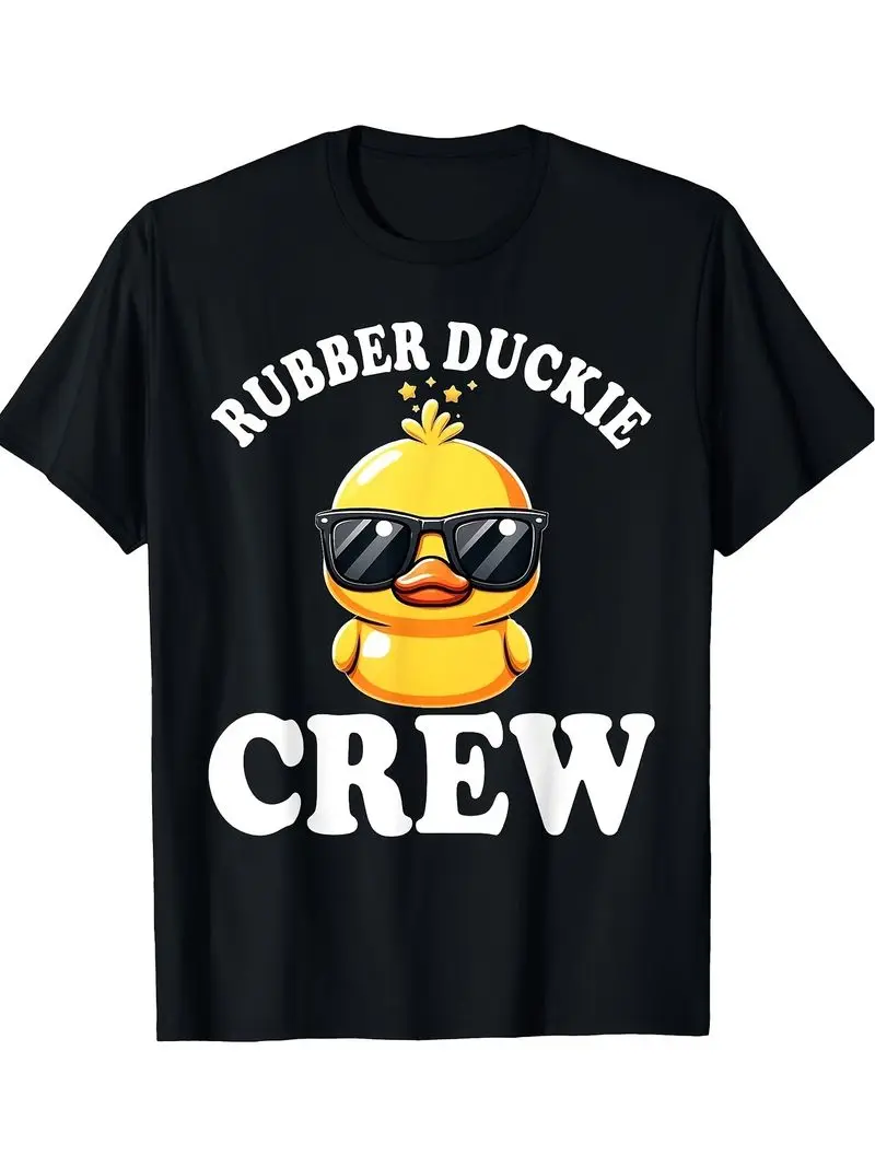 Funny Rubber Duckie T Shirt For Men Black Short Sleeve Tee Yellow Duck Glasses Design Text Print Casual Round Neck Machine Washa