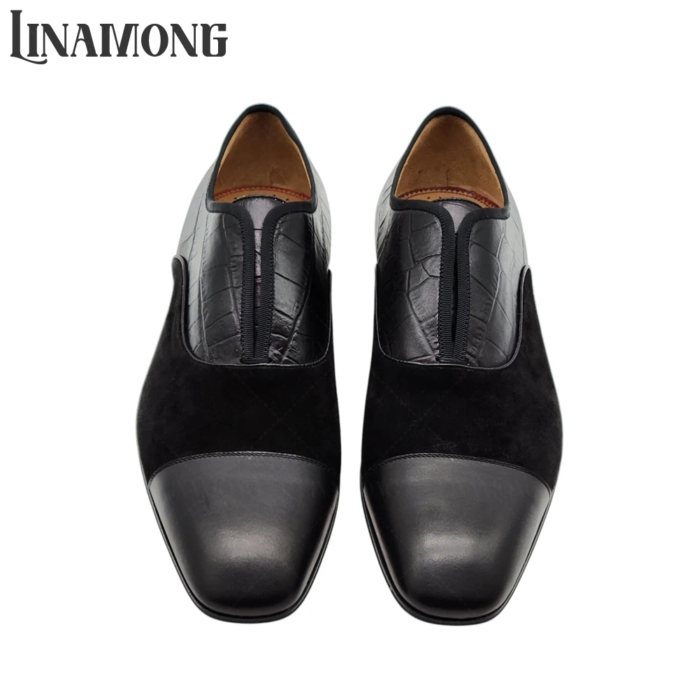 فو كروك تنقش الجلود أكسفورد أحذية جلد الغزال الأسود الانزلاق على فستان أحذية مصمم نمط أحذية من الجلد الأنيق للولائم #3