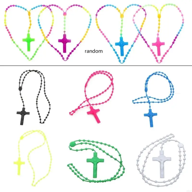 

652F Rosary Beads Luminous Noctilucent Necklaces Glowing Rosary Necklaces Catholicism Religious Jewelry Party Gift for Prayer