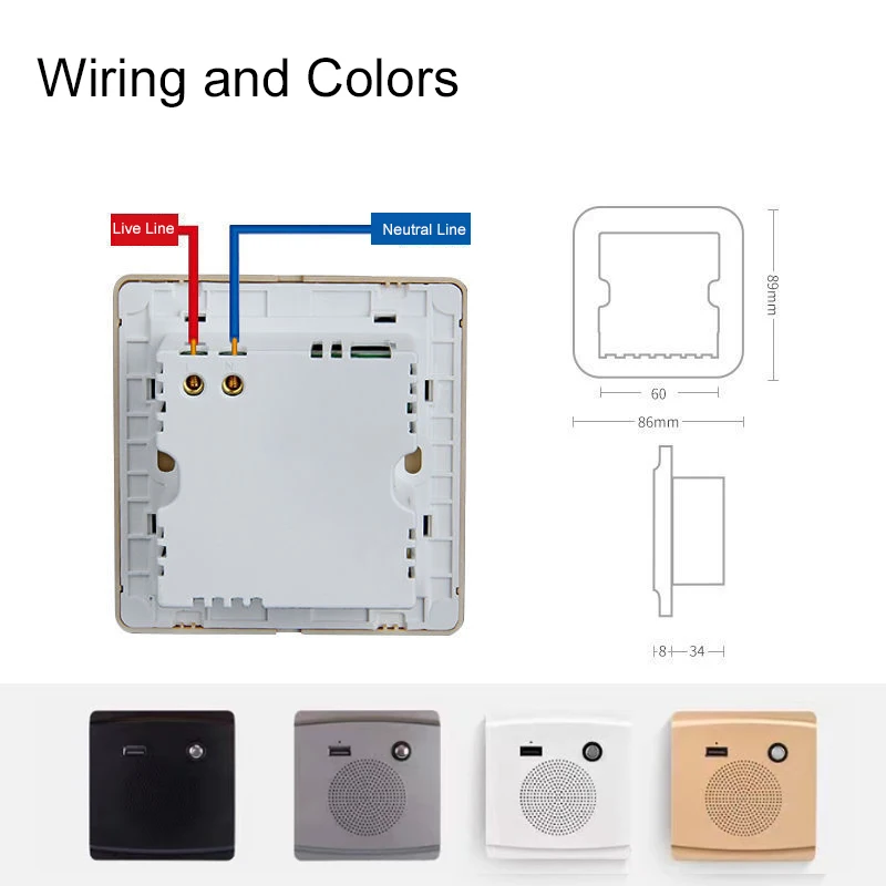 Wall Bluetooth Audio Sound Speacker USB Charging Socket Panel Wireless Bluetooth Control Sockets 86mm*86mm