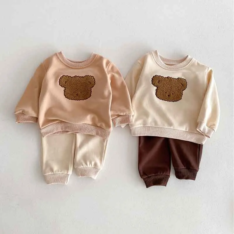 Cute Baby Clothing Set 0-4Years Children Boy Girl Long Sleeve Cartoon Bear Pullover Sweatshirt+Pant 2PCS Spring Tracksuit INS