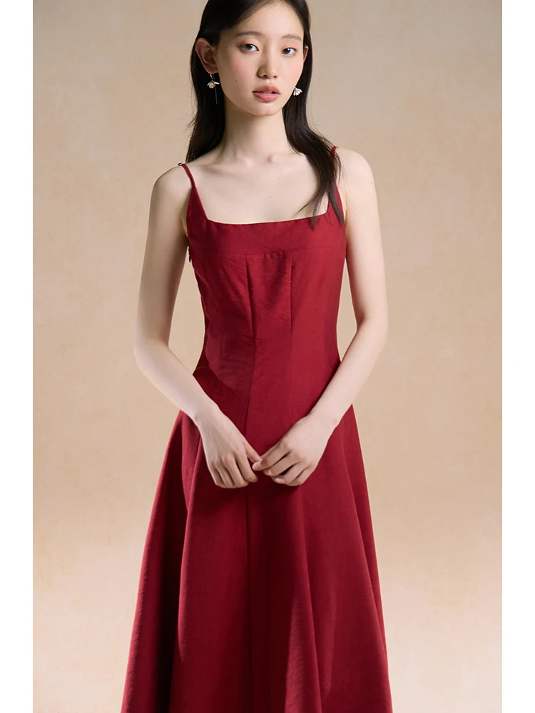 ZIQIAO【2 Colors】Women Sleeveless White Long Dress Summer Temperament Red Short Puff Sleeve A-LINE Dress 24ZQ92214+24ZQ92050