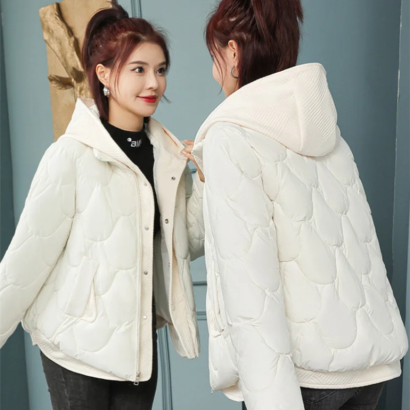 

Winter Women's Fake Two-piece Down Jacket Hooded Parker Coat 2024 New Korean Splicing Ripple Warm Jacket Women's Tops