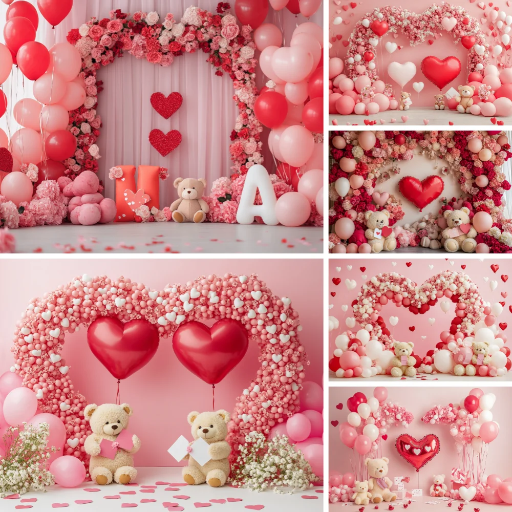 

Valentine's Day Love photography Decoration Backdrops Adult Kids Birthday Love Balloon Bear Lover Photocall Backgrounds