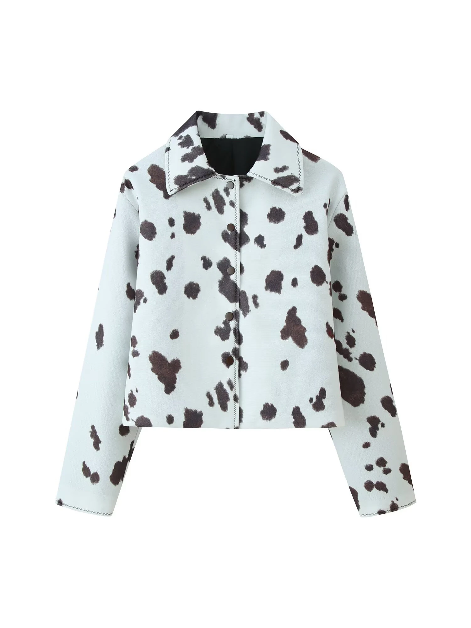 

Women White Leopard Winter Jacket Coat Vintage Fashion Streetwear Long Sleeve Print Cropped Jacket Outerwear 2000s Clothes 2025