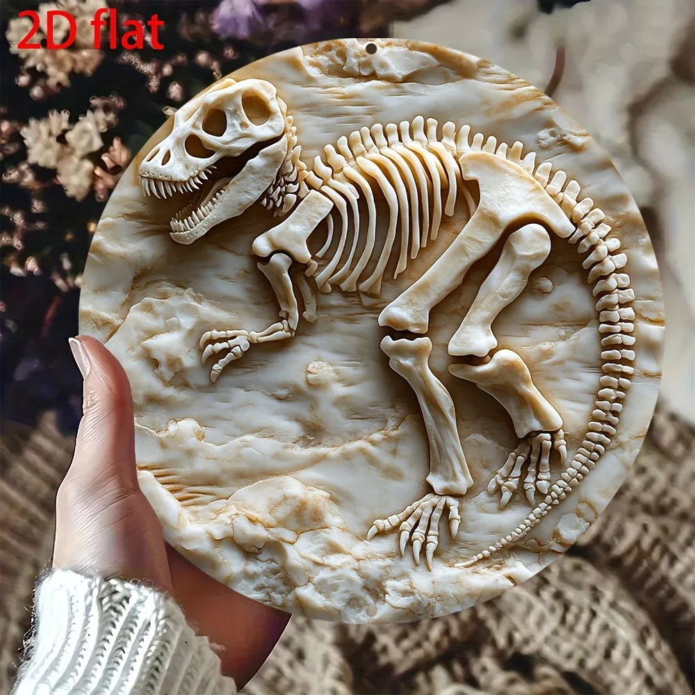 2D Flat Printed Metal Sign Featuring a Vintage Dinosaur Skeleton Design.This Weather-resistant Sign Comes with Pre-drilled Holes
