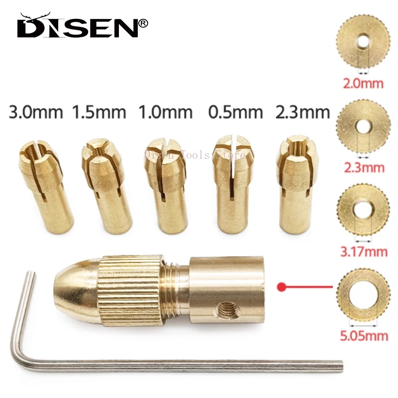 

Mini Twist Drill Brass Collet Set 2/2.35/3.17/4.05/5.05mm Electric Motor Shaft Fit Micro Twist Drill Brass Cartridge Bit
