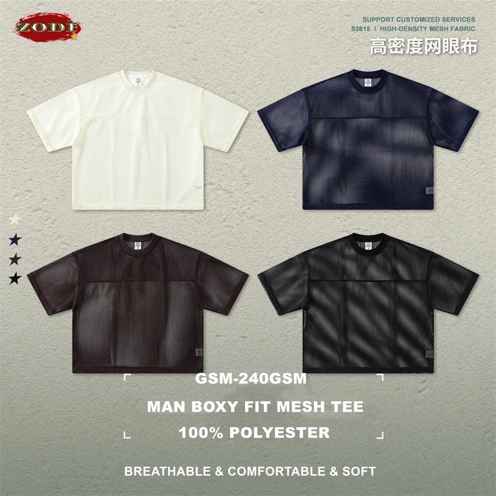 ZODF جديد 2026 الصيف تنفس شبكة تي شيرت للرجل للجنسين شارع العليا 240gsm Boxyfit تي شيرت العلامة التجارية بلايز HY1179