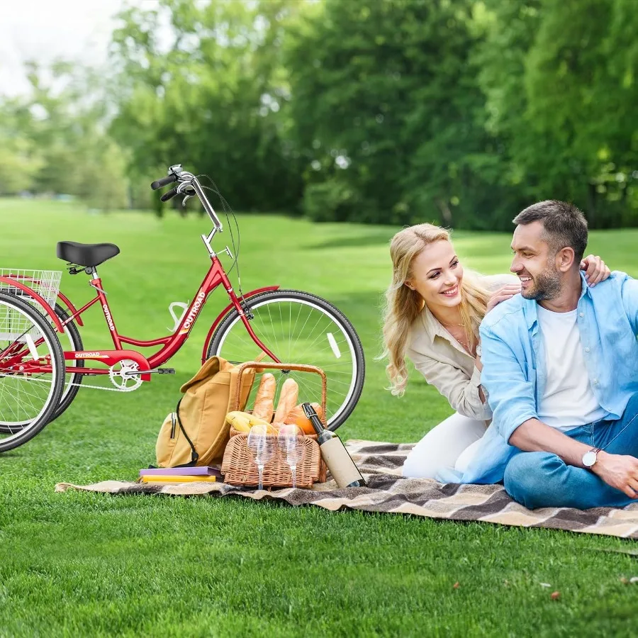 دراجة ثلاثية العجلات للكبار مع سلة كبيرة 24 26 بوصة دراجة كروز مستقرة 3 عجلات للتسوق على الشاطئ وركوب المدينة مثالية للرجال والنساء #6