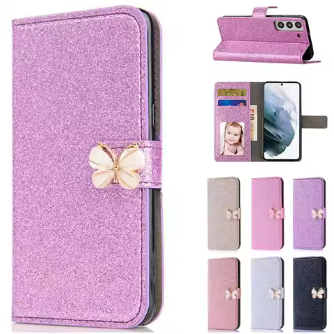 Glitter Phone Case For Samsung Galaxy S25 Ultra S24 FE S23 S22 S21 S20 Plus A14 A15 A16 A35 A55 A54 A34 Wallet Flip Case