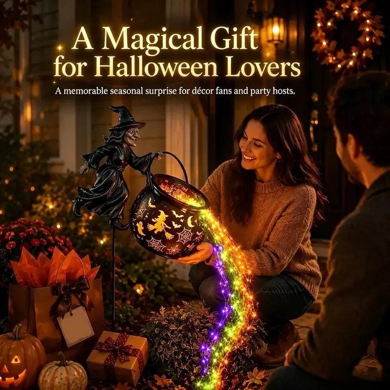 Halloween Witch Cauldron Garden Light, Powered Halloween Outdoor Decorations with LED Glow,Outdoor Halloween Decoration for Yard