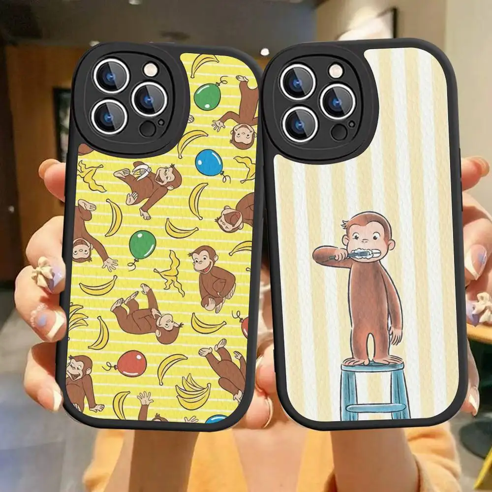 

Cute C-Curious G-George Monkey Phone Case For IPhone 11 12 13 14 15 16 Pro Max Plus Leather Cover