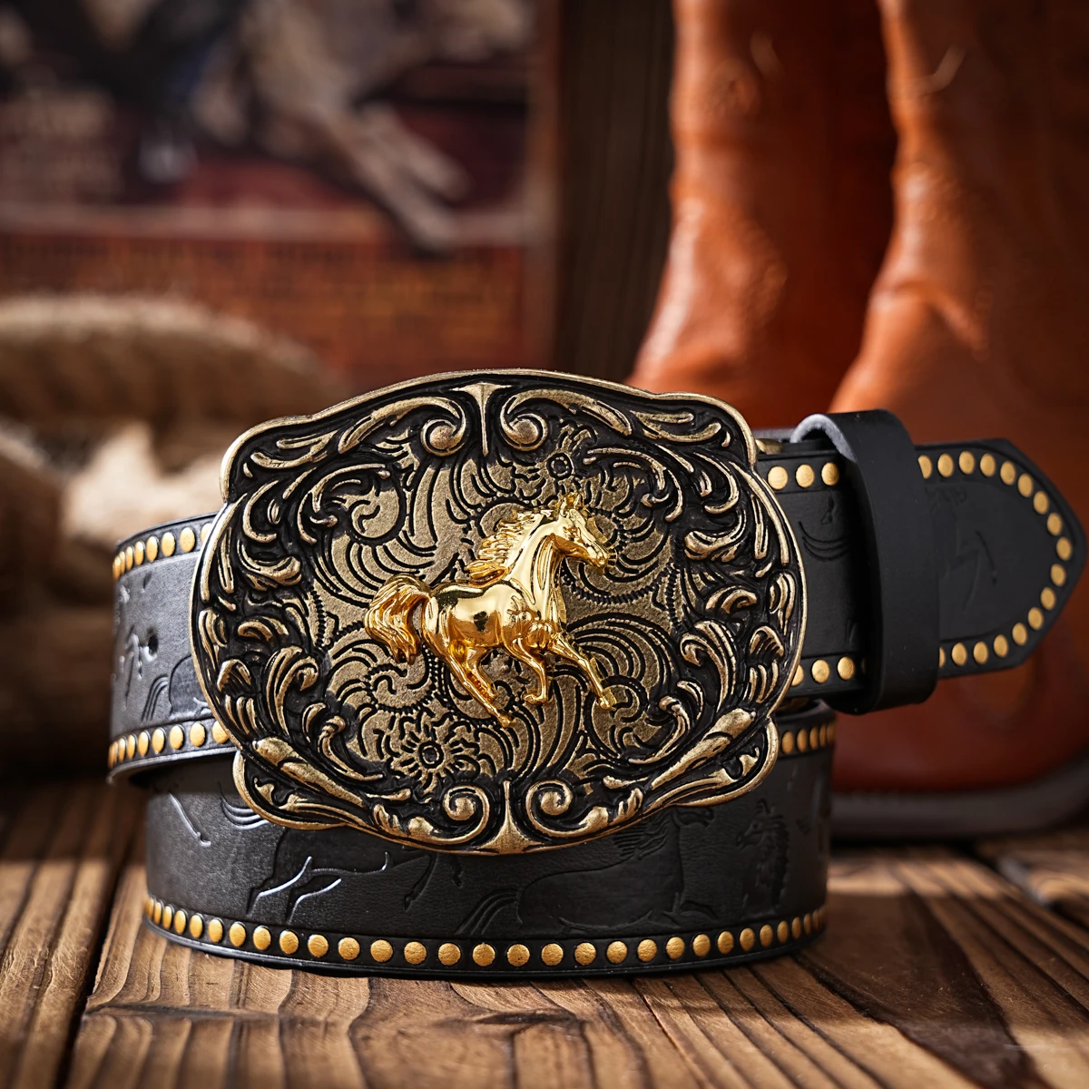 1pc Western Cowboy Style Belt - Suitable for Both Men and Women. Western Buckle PU Embossed Belt. Unique and Retro Design