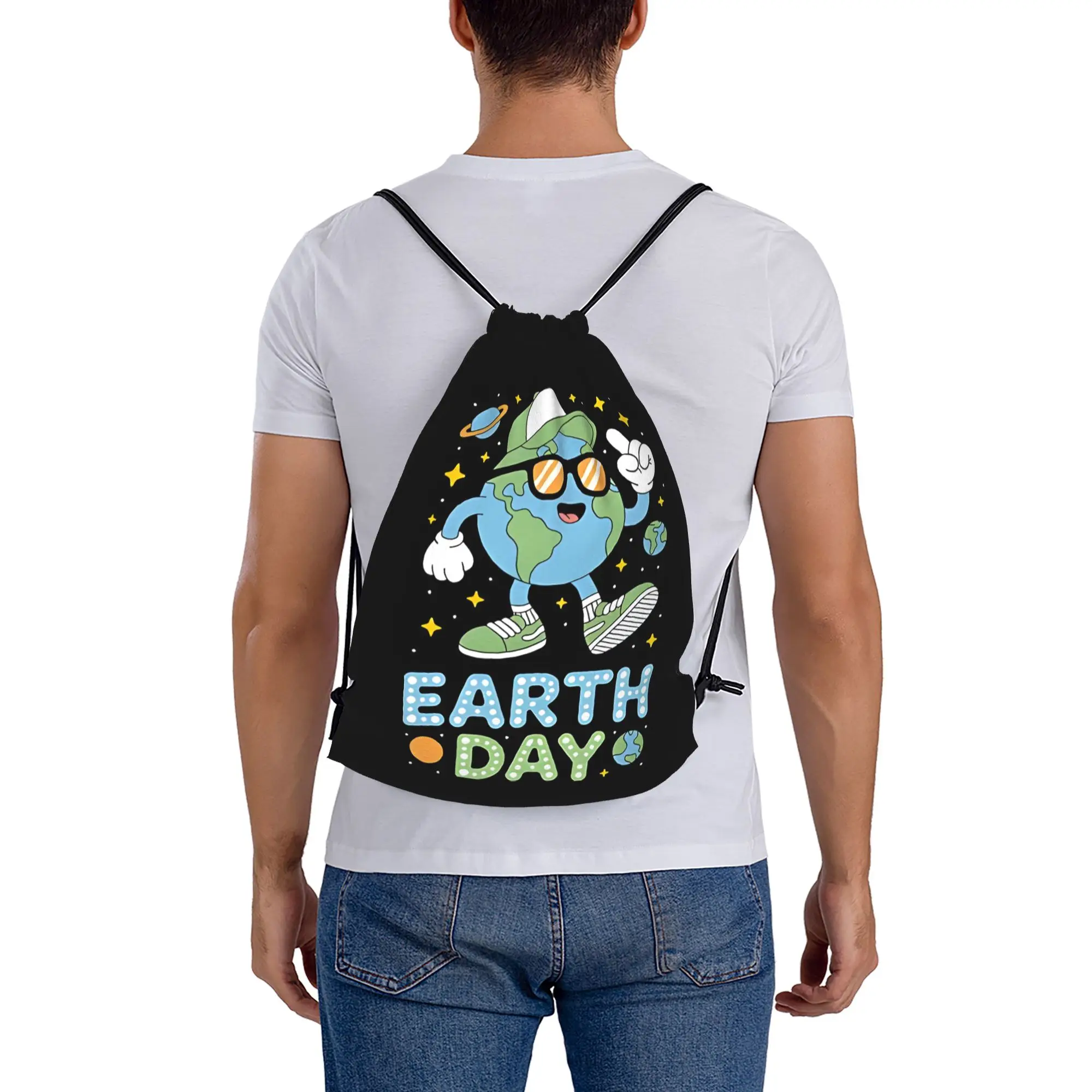 Happy Earth Day 2026  Earth Day Toddler   Dab  Portable Sports Drawstring Backpack Riding Backpack Gym Clothes Drawstring Bags