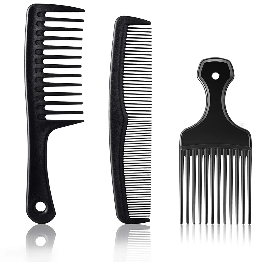 3Pcs Hair Comb Set, Wide Tooth Detangling Comb, Fine Tooth Cutting Comb & Afro Pick Comb, Professional Hairdressing Styling Tool