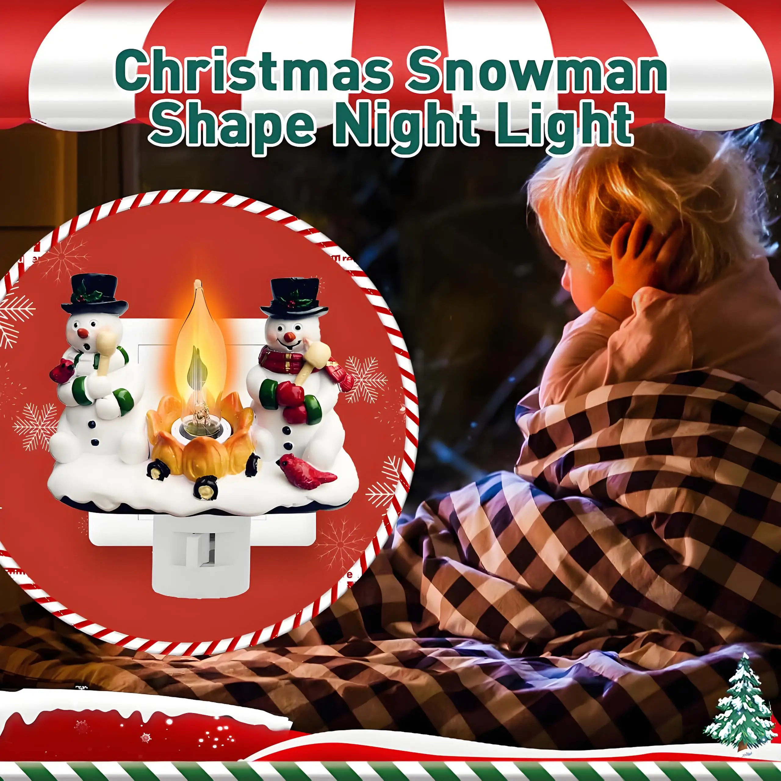 Rotating Snowman Night Light with Flame Effect, 4-inch Resin Plug-in for Cozy Christmas Decor - Bedroom & Living Room Ambiance