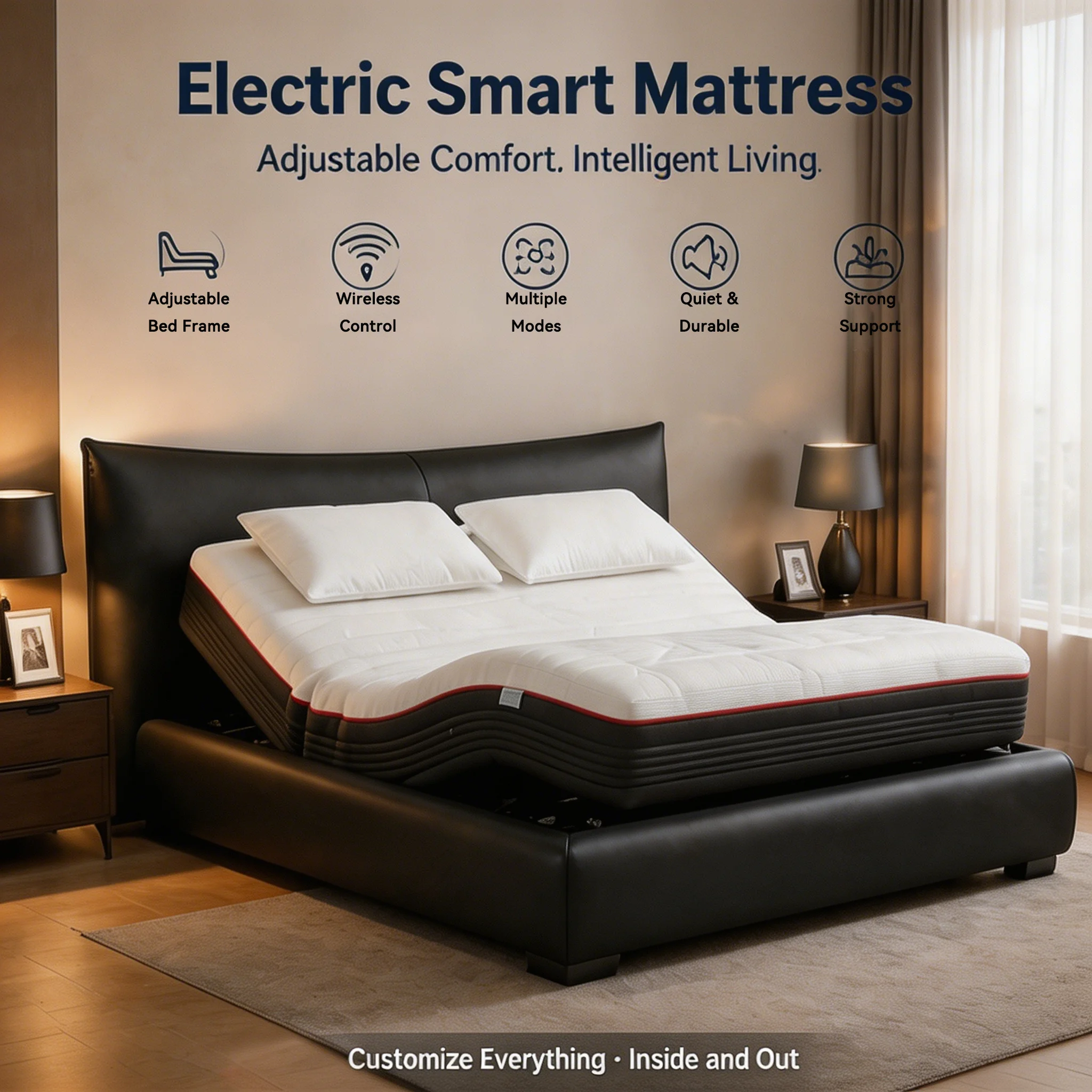 King Size Durable Entertainment Smart Mattress Multi-functional Zero-gravity Electric Adjustable Apartment Hospital Villa