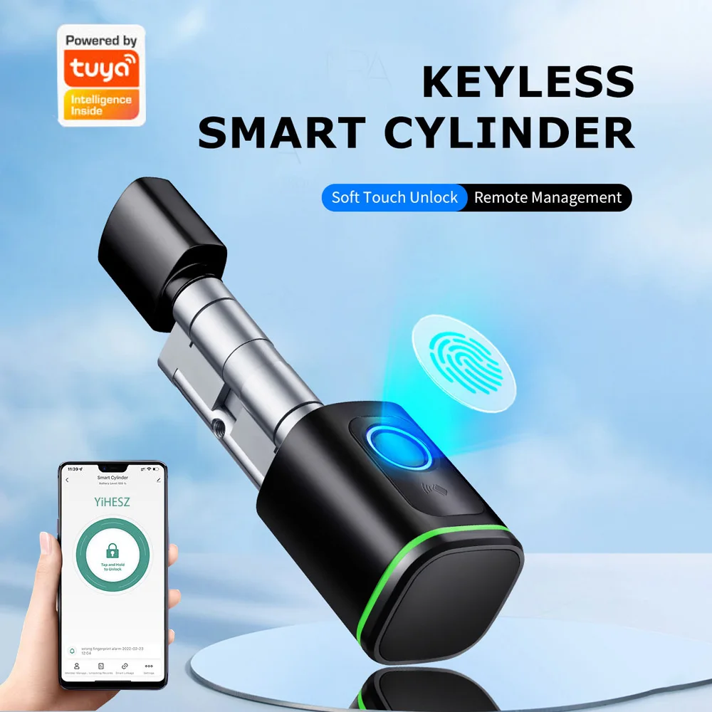 

Tuya Fingerprint Bluetooth Smart Cylinder Lock Adjustable EU Lock Cylinder Upgrate DIY With APP/Password/RFID Card/Key unlock