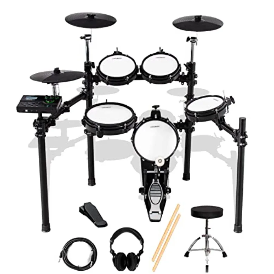 

DD8 Electric Drum Set Electronic Kit with Mesh Head 8 Piece Drum Throne Sticks Headphone and Audio Cable Included More Stable I