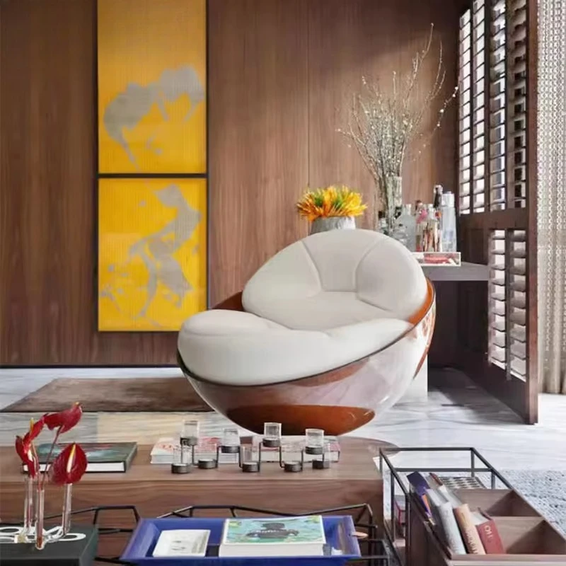Furniture Fiberglass Round Spherical Leisure Chair Single Sofa Leather Swivel Chair Living Room