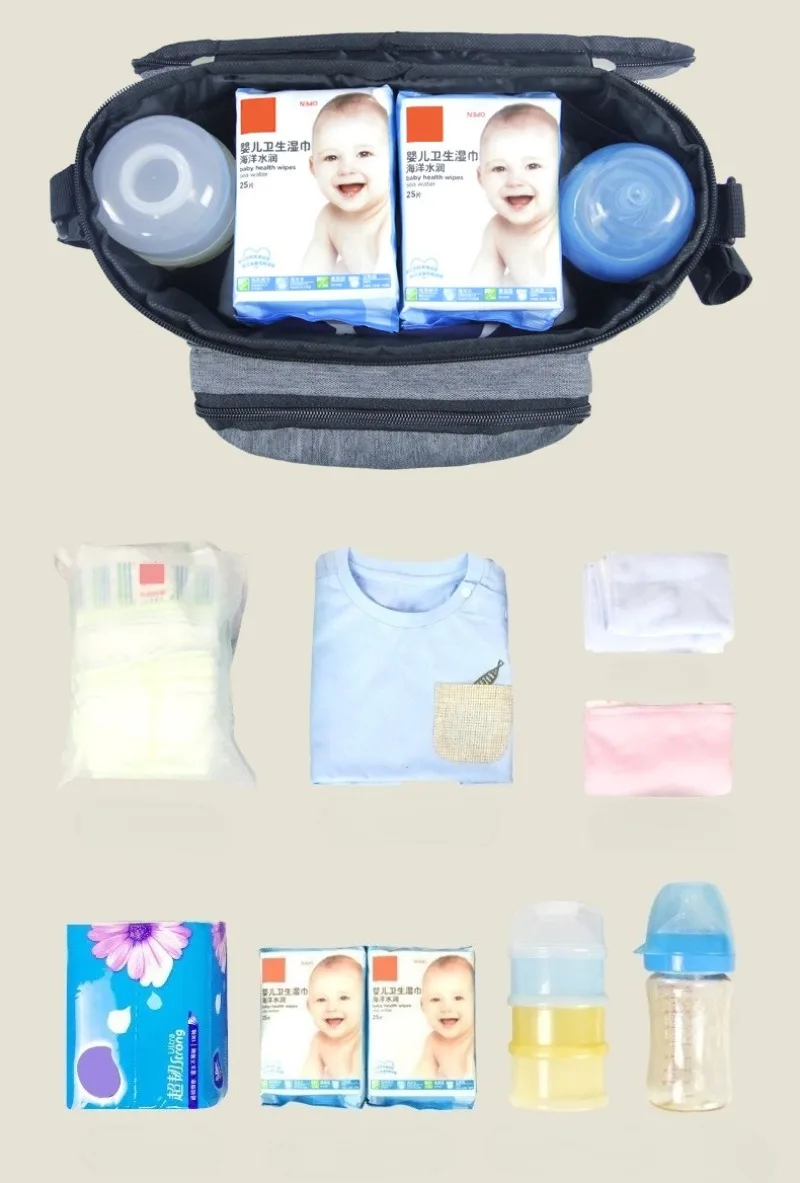 Wasserdichte Wickeltaschen, große Kapazität, Organizer-Tasche für den Kinderwagen, multifunktionale Reisetasche, Aufbewahrungstasche für Mütter und werdende Mütter. – Detail 3