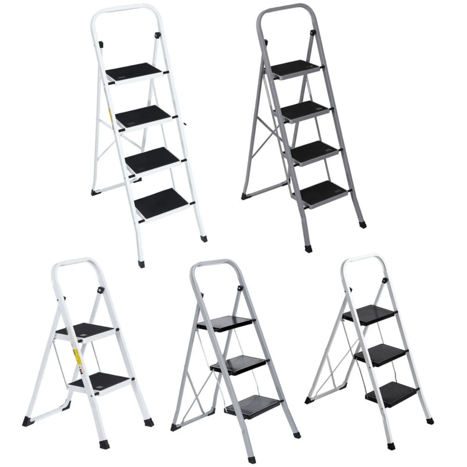 

US 2/3/4 step ladder footstool steel folding wide anti slip mat ladder lightweight-