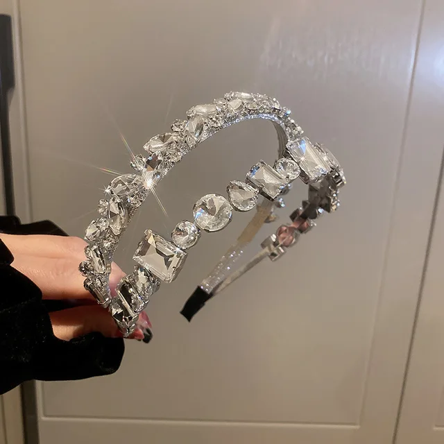 Koło kwadratowy diamentowy pałąk Tiara luksusowy stroik Super błyszczący obręcz do włosów moda spersonalizowana ozdoba do włosów kobiety Hairband