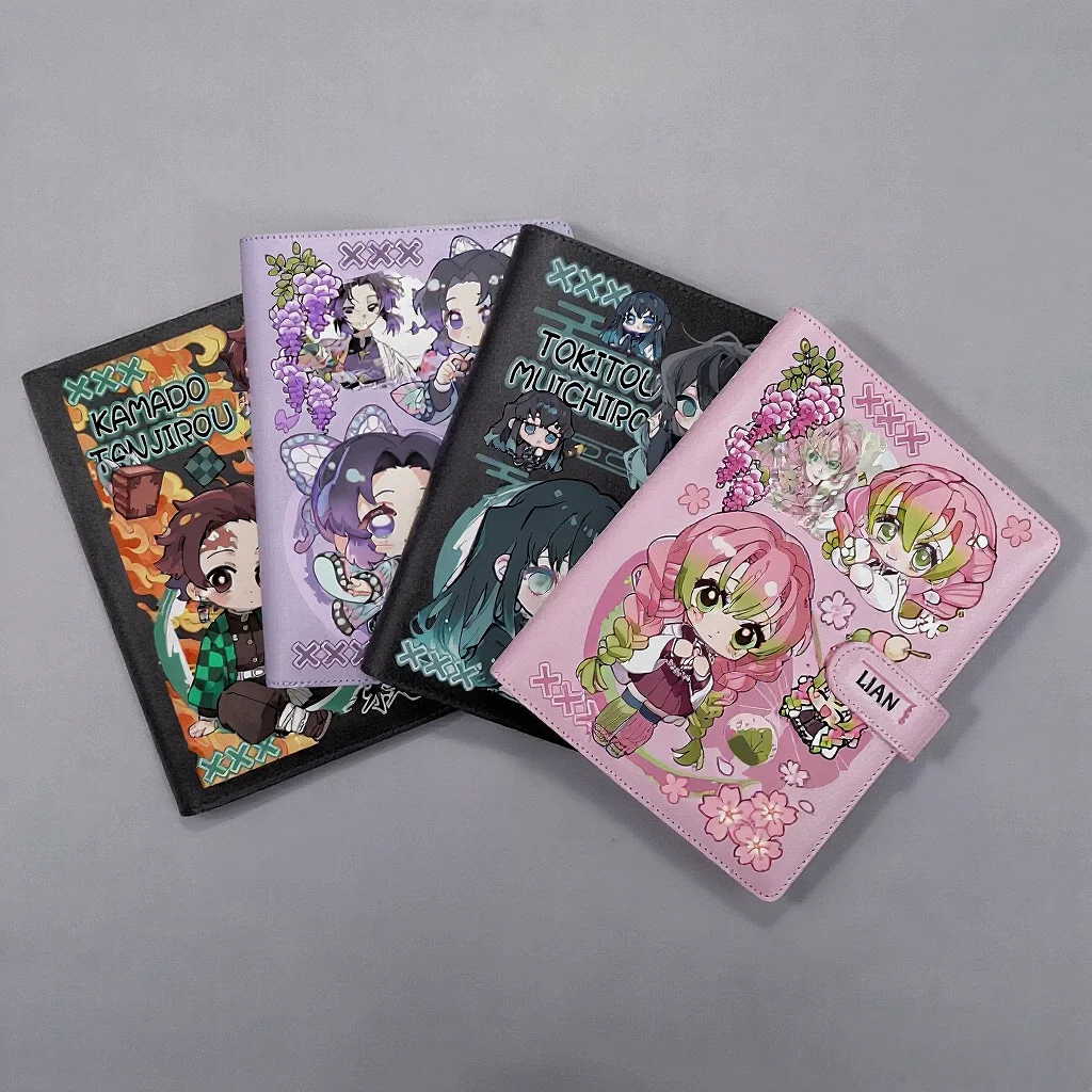 Demon Slayer Leather Notebook Tanjiro Nezuko Shinobu PU Cover Student School Diary A5 80Page Loose-Leaf Kimetsu no Yaiba Notepad