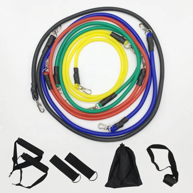 Hampool-Juego de bandas de resistencia de látex elásticas portátiles, 6 tubos, 11 Uds., cuerda de tracción de látex para Yoga, látex elástico portátil para Fitness