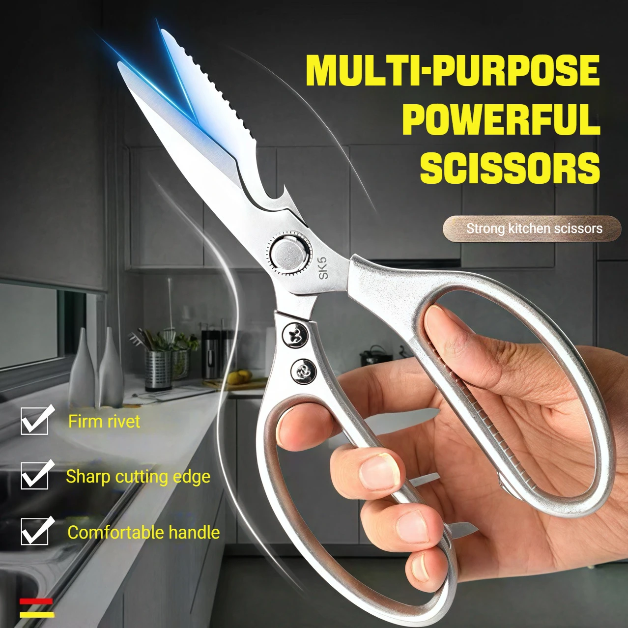 

Heavy-Duty Kitchen Scissors 8.5" Stainless Steel Poultry Shears With Aluminum Alloy Grip For Chicken Bone Fish & Vegetable