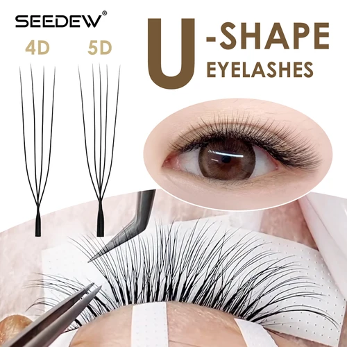 Extensión de pestañas SEEDEW en forma de U 4D 5D Premium suave prefabricado ventilador U pestañas maquillaje de belleza