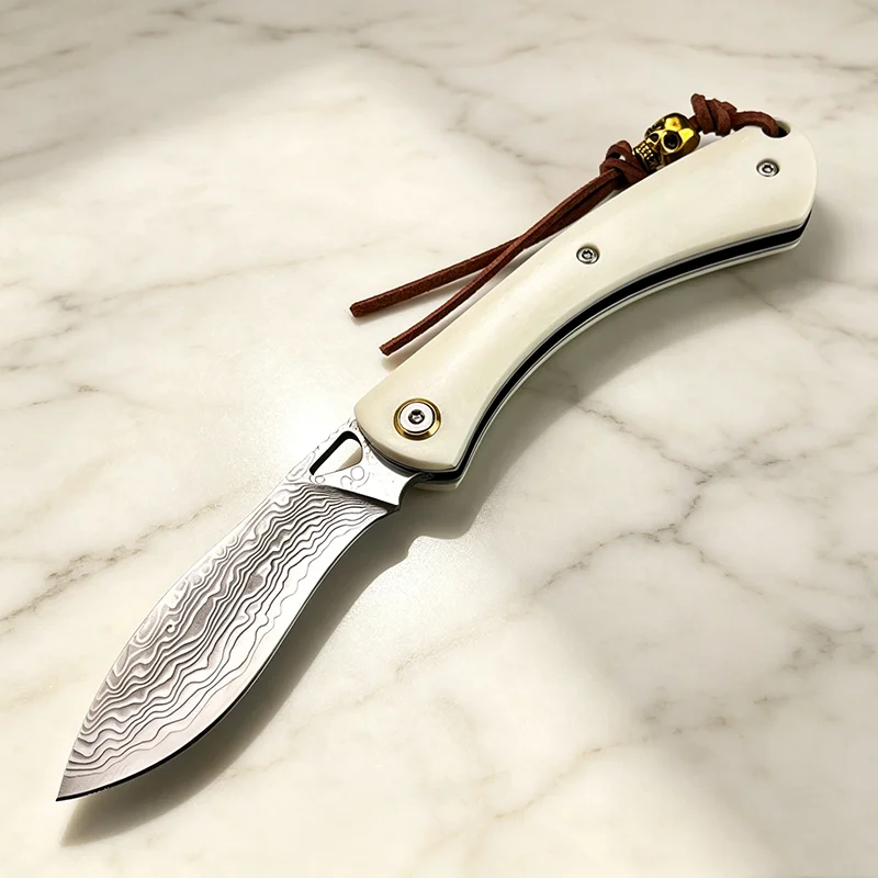 Vintage Collectible Knives - Faca Dobrável Pequena de Aço Damasco