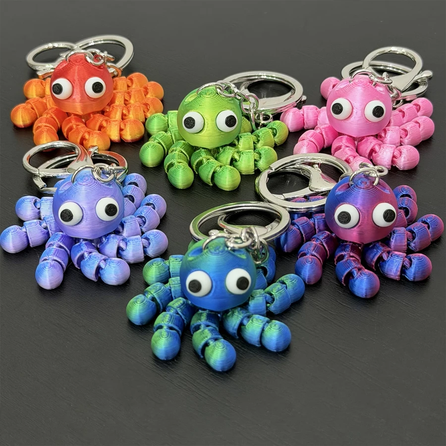 3D Printed Cute Octopus, Octopus Keychain, Key Ring, Movable Jointed Octopus Model Ornament - Outdoor Display - Gift Exchange - Valentine's Day, Christmas, Halloween, Easter Gifts
