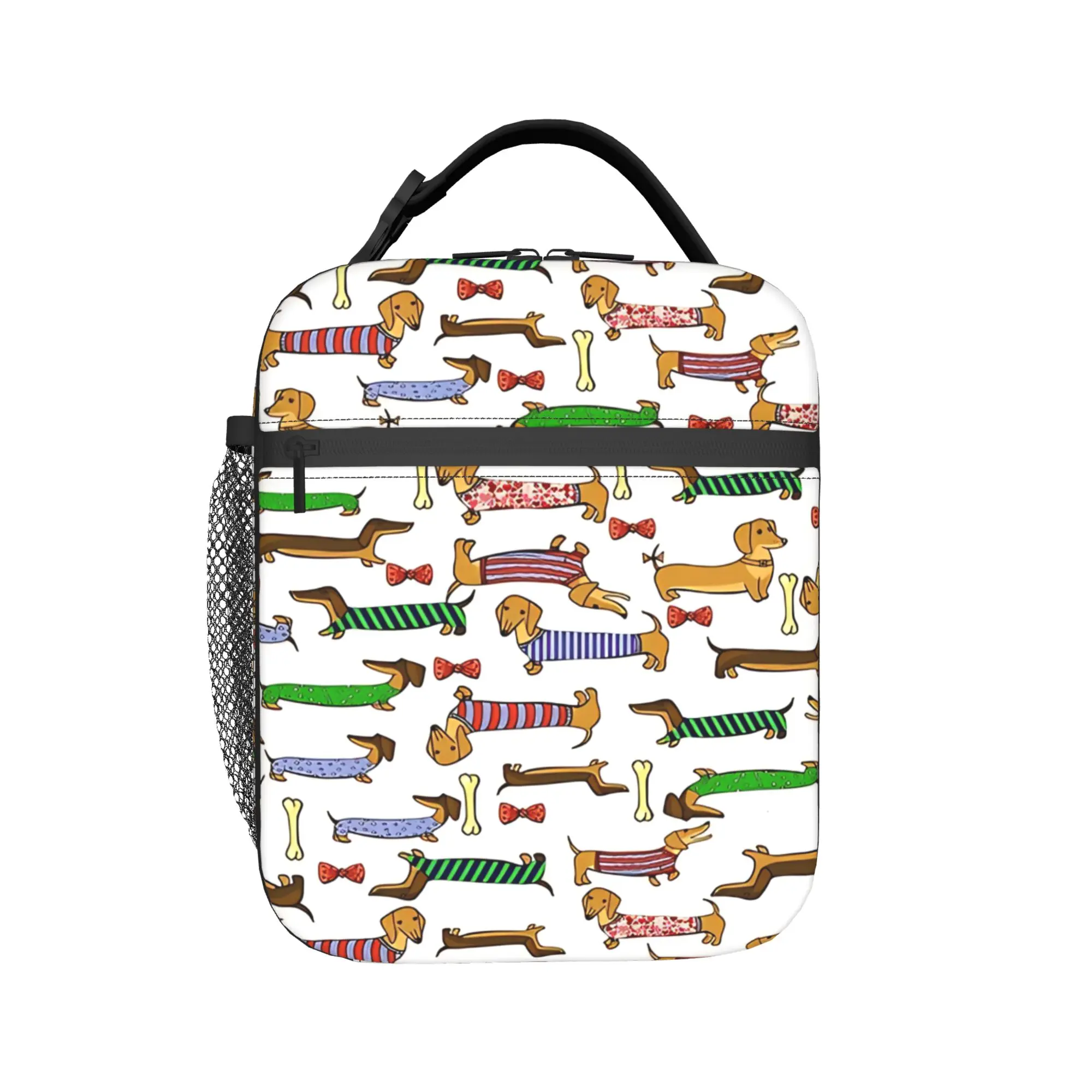 Adorable Dachshund Wearing Clothes Patterns Lunch Bag Retro Office Lunch Box Print Convenient Tote Food Bags