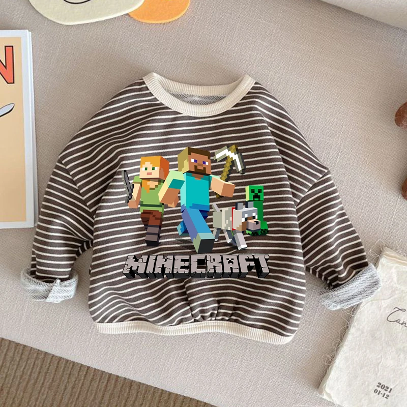 Thème de jeu nouvelle couche de Base rayée chemise Minecrafted garçon automne loisirs manches longues enfants hauts mode vêtements pulls