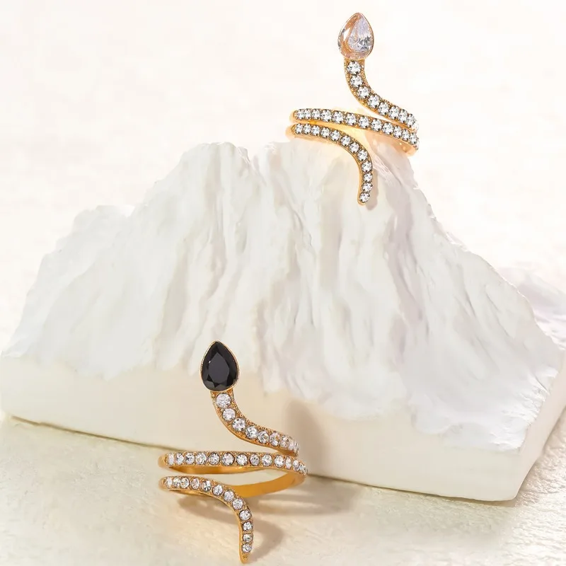 

Gold Plated Snake Ring Diamond-Studded Open Adjustable Vintage Gothic Aesthetic Jewelry for Women And Men