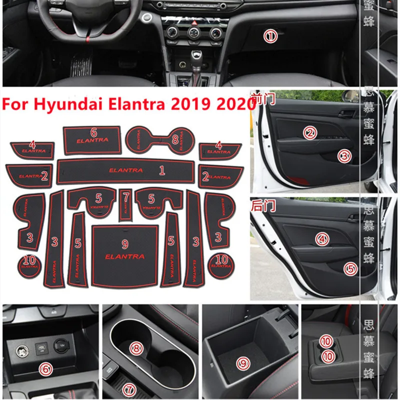 For Hyundai Elantra 2019 2020 Non Slip Door Gate Pad Car Door Groove Mat Anti-Slip Gate Slot Cup Pad Fit Cup Cushion