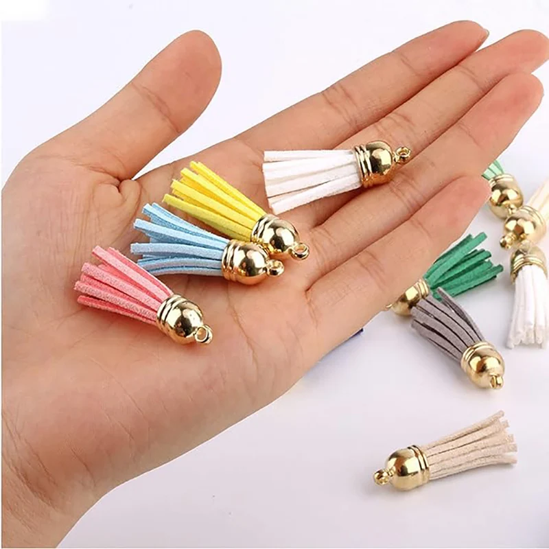 100Pcs Keychain Tassels Bulk 3cm Leather Tassel Pendants Colorful Tassels for Keychain DIY and Craft