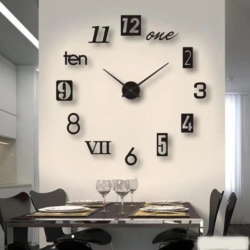 40/90cm 3D Roman Numeral Acrylic Mirror Wall Clock Sticker Fashion DIY Quartz Clocks Watch Home Decoration Living Room Stickers