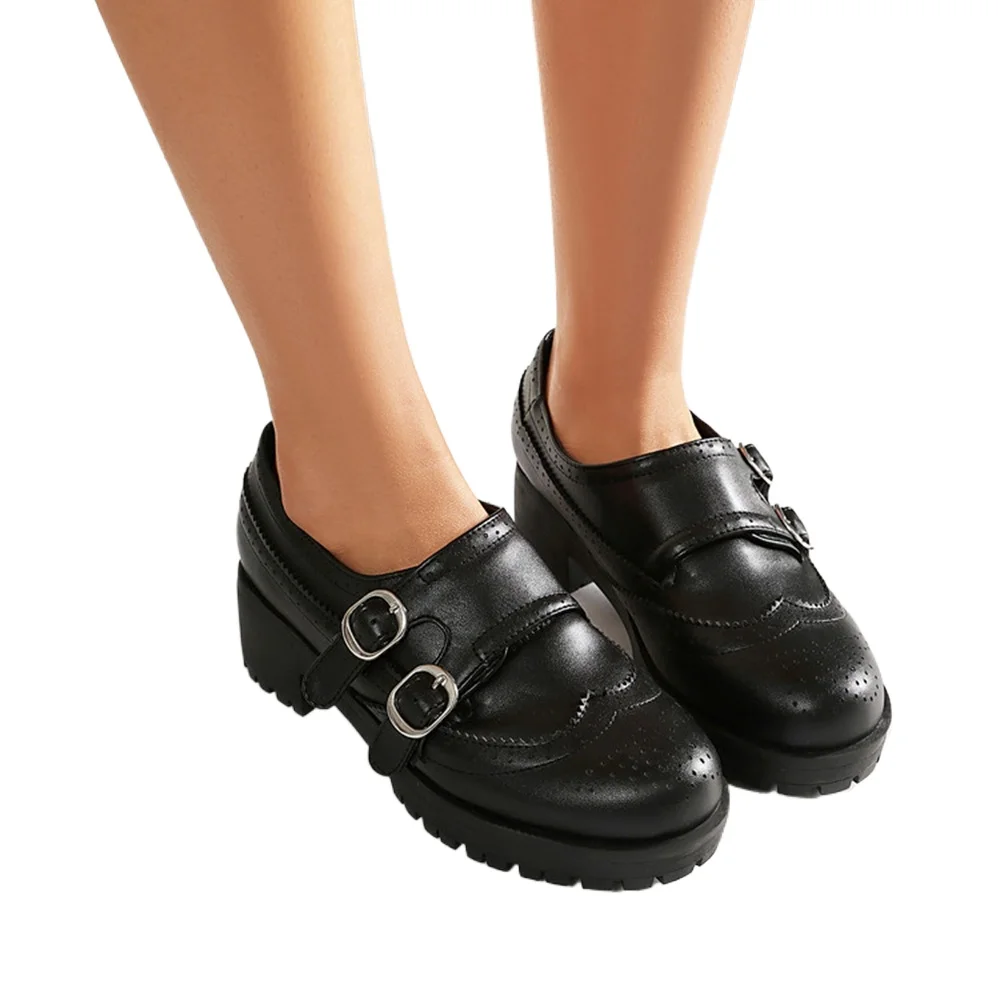

Женские винтажные туфли-лоферы на платформе с двойной пряжкой, массивным каблуком и ремешком Мэри Джейн, размеры 34-46, для школьной формы и повседневной носки