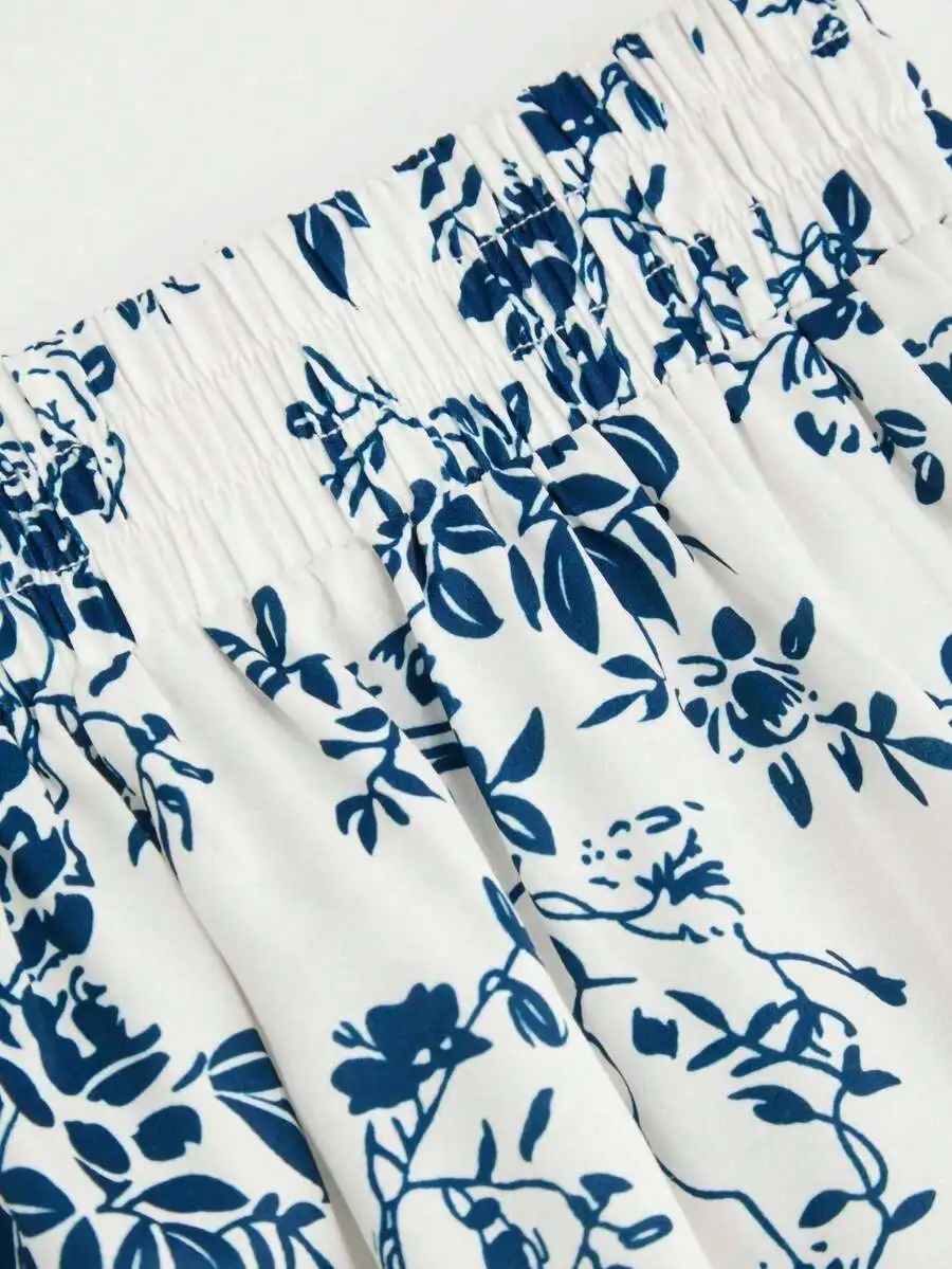 

Vintage Floral Print Elastic Waist Ruffle Hem A-Line Skirt