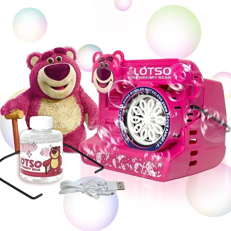 New Disney Lotso Bubble Blowing Toys Strawberry Bear Bubble Machine Camera Handheld Automatic Bubble Gun Kid's Toy Girls Gifts