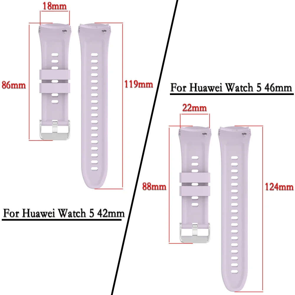 シリコンストラップ Huawei Watch 5 46mm 42mm ソフトリストバンド 調節可能な時計バンド 交換用 Huawei Watch 5 42 46mm アクセサリー